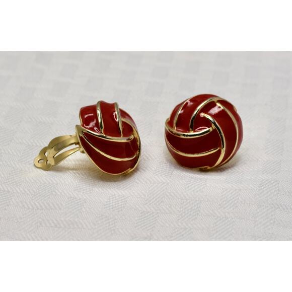 Vintage Donald Stannard Knot Red & Gold Enamel Statement Clip Earrings RARE!!! - Picture 6 of 6